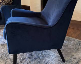 Set of 2 West Elm Book Nook Arm Chair Upholstered in Ink Blue Performance Velvet. Each Measures 26.5" W x 31.5" D x 32.3" H. Photo 2 of 2.