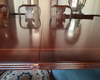 Baker Furniture Historic Charleston Collection Mahogany Georgian Double Pedestal Dining Table with Banding. Measures 68" L x 46" W without Leaves. Extends to 128" with Three 20." Comes With Pads. Photo 3 of 5.