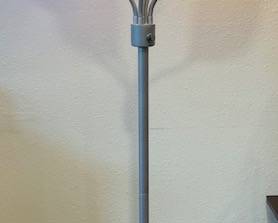 French Fabulous 5 Light Adjustable Gooseneck Floor Lamp, Silver with Multicolored Plastic Shades.