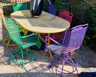 Vintage Mesh Wrought Iron Patio Set. 7 Pc. Table w/6 Chairs.