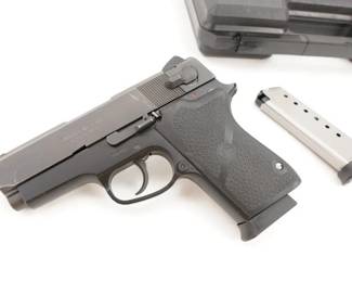 Make: Smith & Wesson
Model: 457 3rd Gen
Caliber: .45 Auto
Action: Semi
Barrel: 3.5
Bore: Shiny
Serial # VKN3339
Condition: Very good
The Smith & Wesson Model 457 is a compact semi-automatic pistol from Smith & Wesson's Third Generation series of alloy and steel-framed handguns in the company's Value Line of budget-priced pistols. The 457 is a compact pistol chambered for the .45 ACP cartridge and features a 3.75” barrel.. The design utilizes a double-action/single action trigger mechanism. The 457 is a very comfortable 45 compact to carry and shoot. It is accurate enough for government work. Sadly production ended in 2008. This Pistols is sold with 2 mags and a Hard case. This Pistol remains in Great condition showing normal signs of use and wear. 