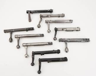 Make: Misc Vintage
Model: Bolts Mauser Style
Caliber: Misc
Condition: Very Good
Lot of 10 misc bolts. mauser, O3-A3 style.