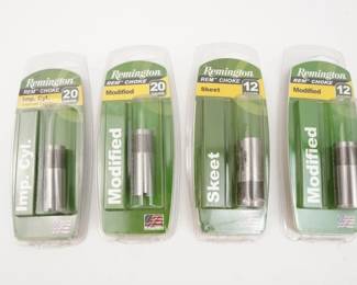 Make: Remington
Model: Shogun Chokes
Caliber: 12/20GA
Lot of 4 Remington Chokes, Two 12 GA Skeet and Mod. Chokes and Two 20 GA Imp. Cyl. and Mod. Chokes.