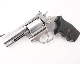 Make: Rossi
Model: M720
Caliber: .44 S&W SPL
Action: DA
Barrel: 3.25
Bore: Shiny
Serial # AB086059
Condition: Excellent
Stainless steel revolver with a frame size roughly equivalent to a Smith & Wesson K frame revolver. Full ejector rod shroud, fluted or unfluted cylinder, rubber grips with either molded-in logo or medallion insert. Chambered in .44 mag, this double action revolver features a 3.25” barrel with bright bore. The revolver is in very good condition, showing normal signs of use and wear. 