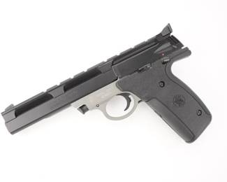 Make: Smith & Wesson
Model: 22A-1
Caliber: .22LR
Action: Semi
Barrel: 6
Bore: Shiny
Serial # LDN8214
Condition: Very Good
The Smith & Wesson Model 22A is a semi-automatic pistol that was manufactured in Houlton, Maine. The 22A is a full-size pistol with an aluminum alloy frame. The steel barrel has an integrated Weaver style rail (similar to a Picatinny). Sold with one magazine, the pistol is in very good condition, showing normal signs of use and wear. 
