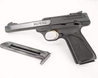 Make: Browning
Model: Buck Mark
Caliber: .22 LR
Action: Semi
Barrel: 5.5
Bore: Shiny
Serial # 655NX31354
Condition: Excellent
The Buck Mark pistol is one of the most proven 22 rimfire designs in the world today. It superseded the original Challenger series of Browning 22 Long Rifle pistols in about 1985. Over the years the design of the Buck Mark has remained very similar with refinements most often in aesthetic design, grips and finishes. This pistol comes with 2 mags. This firearm is in excellent condition