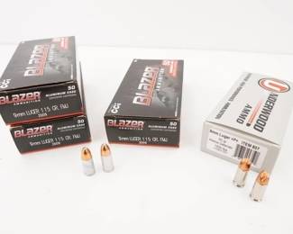 Make: Blazer/Underwood
Model: 200 RNDS
Caliber: 9mm
3 Boxes of 50 Blazer 9mm LUGER 115 GR FMJ and 1 Box 50 Underwood 9mm Luger+P 90 GR Xtreme Defender 1550 FPS.