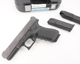 Make: Glock
Model: 22 Gen 4
Caliber: .40
Action: Semi
Barrel: 4.5
Bore: Bright
Serial # BHES183
Condition: Very Good
Importer: Glock Inc
Country: Pistol
By far the most popular police service pistol in the United States, the GLOCK 22 fires the potent 40 S&W cartridge and holds more rounds for its size and weight than most other full-sized handgun in its class. This pistol features a 4.5in barrel and is sold with 3 magazines and factory case. This Pistol is in very good condition, showing normal signs of use and wear. 