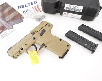 Make: Kel-Tec
Model: P17
Caliber: .22 LR
Action: Semi
Barrel: 4
Bore: Shiny
Serial # 24G6Z58
Condition: Great
If you’re in the market for a 17-round, compact .22LR pistol with more bells & whistles than a Christmas Day parade, then the P17 is definitely for you! At less than 14-ounces fully loaded, and barely longer than a dollar bill, the P17 is concealable for pretty much anyone. Just don’t forget it’s there when you need it! The threaded barrel, Picatinny-style accessory rail, ambidextrous safety, ambidextrous magazine release and three (3) 16rd magazines come standard. Sold with Factory case and remains in Great condition showing minimal signs of use. 