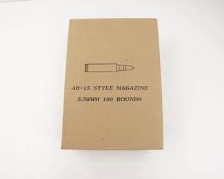 Make: AR-15 Drum
Model: Magazine 100 Round
Caliber: 5.56 Nato
Condition: New
KCI AR 15 100 round Mag includes speed loader, Lubricant and tactical carry pouch. sold with Factory box and paperwork.