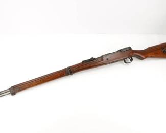 Make: Arisaka
Model: Type 99
Caliber: 7.7
Action: Bolt
Barrel: 26
Bore: Shiny
Serial # 77586
Condition: Very Good
Arisaka Japanese early war with airplane sights and mum intact. Features a 26” barrel and remains in Good condition showing normal signs of use and wear.