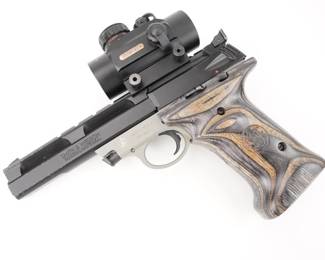 Make: Smith & Wesson
Model: 22A-1
Caliber: .22 LR
Action: Semi
Barrel: 5.5
Bore: Shiny
Serial # UCL6035
Condition: Very Good
The 22A is a full-size pistol with an aluminum alloy frame. The steel barrel has an integrated Weaver style rail (similar to a Picatinny). This Pistol Features Smith & Wesson Model 22 Grips, Composite Wood Target with Thumbrest and a Truglo red dot. This Pistol is Sold with NO MAG and remains in Very good condition, showing normal signs of use and wear. 