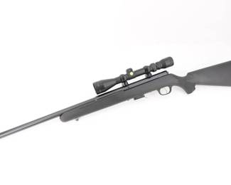 Make: Savage
Model: 93
Caliber: .22 WMR
Action: Bolt
Barrel: 20
Bore: Shiny
Serial # 318392
Condition: Very Good
Importer: Savage Arms Inc
Savage 93 22 WMR (22 Mag) w/ Scope Matte Black Bolt Action Rifle - 21in - The 93 model rifle is a bolt action rifle that is built with the hunter in mind. This rifle comes with a mounted and simmons B-point scope for easier targeting. The AccuTrigger is designed for ease of use and the ability for end users to adjust the weight of the pull. It also features a detachable box magazine, carbon steel barrel and a synthetic matte black stock.This rifle is in very good condition showing normal signs of use and wear. 