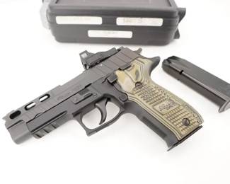 Make: Sig Sauer
Model: P226
Caliber: 9mmx19
Action: Semi
Barrel: 4.25
Bore: Shiny
Serial # 47E095601
Condition: Excellent
The SIG SAUER P226 set the standard by which all other combat handguns are measured. The iconic P226 served alongside the U.S. Navy SEALs for decades. This Pistol features a Ported slide, 4.25” barrel EOtech EFLX 1 MOA red dot sight and is sold with factory box with 2 mags. This pistol is in excellent condition showing normal signs of use and wear.