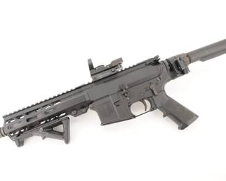 Make: Diamondback
Model: DB15
Caliber: 300 Blackout
Action: Semi
Barrel: 7.5
Bore: Shiny
Serial # DB1743324
Condition: Very Good
This AR build is centered around a Diamondback DB15 platform and features a 7.5” barrel with shiny bore. THe pistol is chambered in 300 blackout and features a slanted foregrip, folding buffer tube and red dot optic. The pistol is in very good condition, showing normal signs of use and wear. 