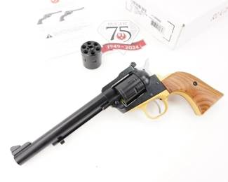 Make: Ruger
Model: Super Wrangler
Caliber: .22 Cal
Action: SA
Barrel: 6.5
Bore: Minty
Serial # 209-43779
Condition: Like New
Manufactured in 2024 The new Ruger Super Wrangler is a super-capable yet inexpensive .22 LR/.22 Magnum single-action revolver. This revolver features a black Cerakote finish that provides rugged reliability in all environments, Checkered synthetic grips on a Single-Six pattern grip frame, 5.5” Barrel and Additional Mag Cylinder. This Rifle is sold with the factory box and is in excellent condition.