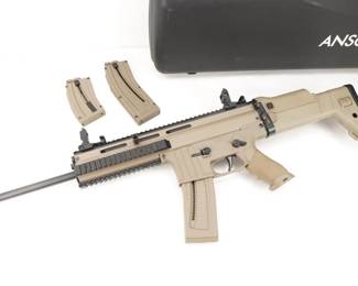 Make: Anshutz
Model: MSR RX22
Caliber: .22 LR
Action: Semi
Barrel: 16.5
Bore: Shiny
Serial # L257786
Condition: Excellent
Called the MSR RX22, this .22 LR rifle is like nothing Anschutz has previously brought to the U.S., yet it remains a high-quality .22 rimfire sport rifle. The big difference is that it mimics in appearance and layout another well-known rifle that was originally developed as a military centerfire rifle: the SCAR-16 from FNH. Sold with 3 magazines and a hard case, this rifle is in very good condition, showing minimal signs of use and wear.