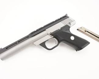 Make: Colt
Model: Target model
Caliber: .22 LR
Action: Semi
Barrel: 6
Bore: Shiny
Serial # TM14122
Condition: Very Good
This colt target model was produced in 1997 and is sold with 2 magazines and full top optic rail. The pistol is in very good condition, showing normal signs of use and wear.