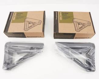 Make: MagPul
Model: MOE MAG401-GR
Caliber: Set of 2
Condition: New
A drop-in replacement buttstock for AR15/M4 carbines using Commercial-Spec sized receiver extension tubes. Designed for light, fast action the streamlined A-frame profile avoids snagging and shields the release latch to prevent accidental activation. The Commercial-Spec Model includes an extended 0.55" thick rubber butt-pad to provide positive shoulder purchase and accommodates the longer, slanted back common to most commercial-spec tubes.