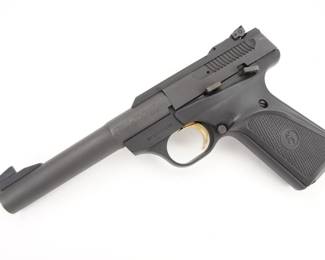 Make: Browning
Model: Buck Mark
Caliber: .22 LR
Action: Semi
Barrel: 5.5
Bore: Shiny
Serial # 515NN07299
Condition: Very Good
The Browning Buck Mark .22 LR Pistol features an attractive gold-plated trigger, an Ultragrip RX grip with finger grooves and a sleek, slab-sided barrel. It's made with an aluminum-alloy frame and receiver and adjustable Pro-Target sights. This Pistol Comes with1 Mag. This Pistol is in Very Good condition showing normal signs of use and wear. 