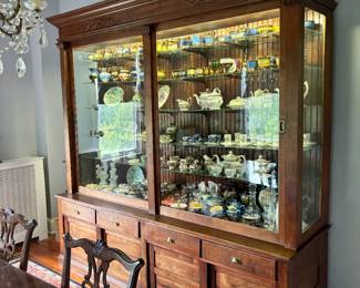 vintage antique oak country store display cabinet
