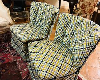 1960's Shellback Upholstered Side chairs.  Beautiful Condition.  On Wheels.