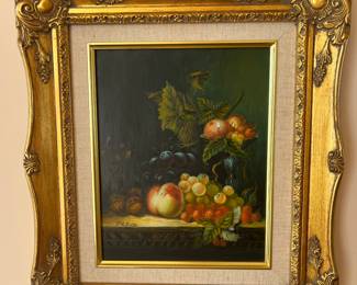 We are still researching the artwork, but as you can see, it's stunning.  Original painting with beautiful frame.  Details to follow.