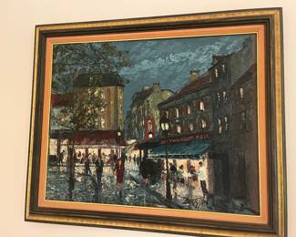 We are still researching the artwork, but as you can see, it's stunning.  Original painting with beautiful frame.  Details to follow.