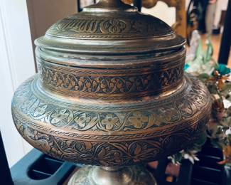 Large Brass and Copper Pedestal Bowl with Lid. Will be stunning when polished.