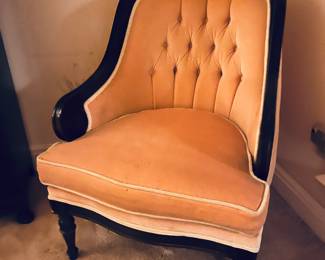 Vintage Wood and Upholstery, Tufted Chair.  Love. 