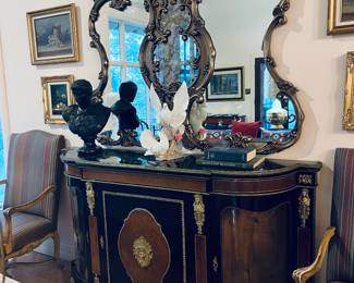 Incredibly beautiful antique French Gilded Mirror and French Boulle Buffet/Sideboard. 