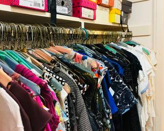 Clothing.  Hundreds of dresses, shirts, shorts, workout, scarves, boots, shoes, heels, jewelry.