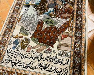 Silk Tabriz Rug, Omar Khayyam & Muse. Persia, Early 20th Century. 4'1x6'1