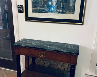 Vintage Marble Top Empire Console Table.