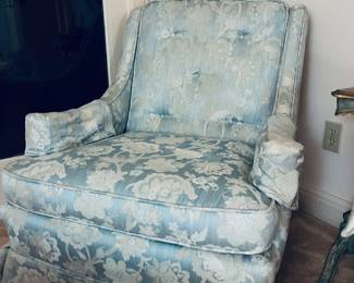 Beautiful Vintage. Chair with matching ottoman. I love this chair.   Baby blue.