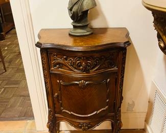 Set of 2 French Night Stands.  Bust of your future husband. Laureate Tiberius? Roman?  Greek?  Either way, handsome. 