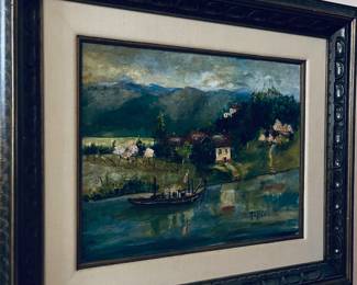 We are still researching the artwork, but as you can see, it's stunning.  Original painting with beautiful frame.  Details to follow.