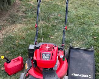Troy Bilt Lawn Mower with Grass Catcher and Gas Can