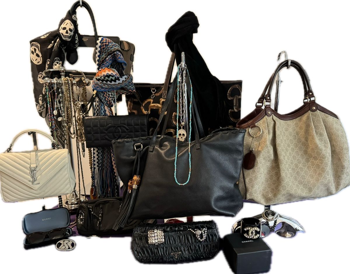 Designer Handbags incl: Chanel, Celine, Gucci, Prada. Costume Jewelry