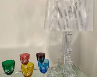 Kartell 'Bourgie' Lamp and Faberge Stemware
