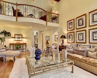 Cocktail Table, Chaise Lounge and Ottoman, Architectural Prints