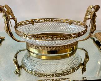 19c. Dore Bronze and Cut Crystal Centerpiece
