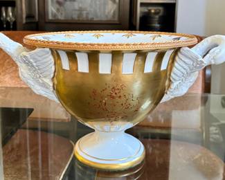 Tiche Gilt and Porcelain Urn with Swan Handles