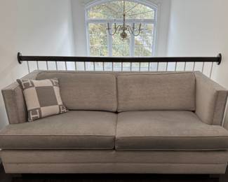 Fairfield Brass Buttoned Gray Upholstered Sofa-Like New