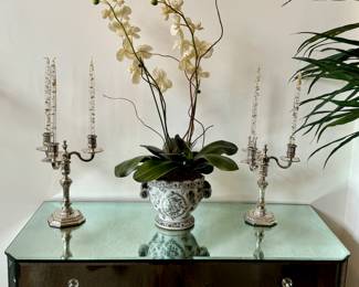 Pair of Sterling Candelabrums, Porcelain Planter 