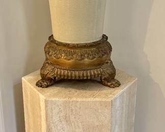 Bronze and Porcelain Footed Urn and Marble Pedestal