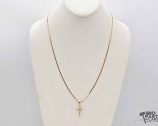 710  14k Gold S Link Chain  Cross Pendant, 9.22g 