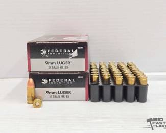 3036  NEW 100 Rounds of Federal 9mm Luger Ammo 