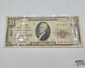 722  1929 $10 Red Seal Dollar Banknote 