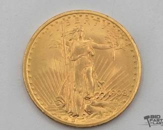 550  1908 $20 Dollar American Eagle Gold Coin, 33.41g 